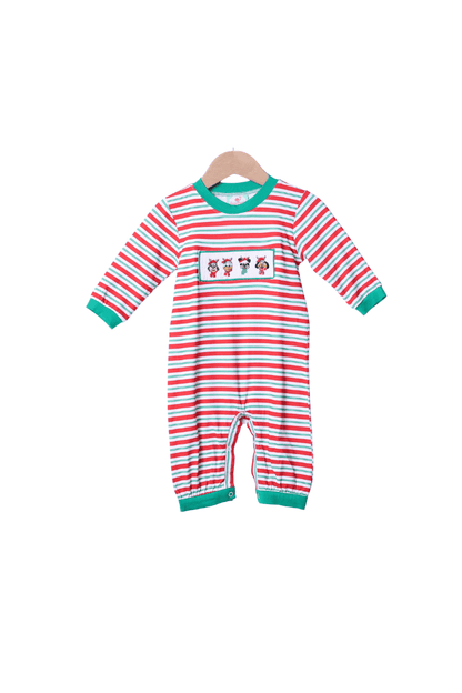 The Smocked Flamingo Apparel & Accessories Smocked Mouse Reindeer Friends Striped Romper