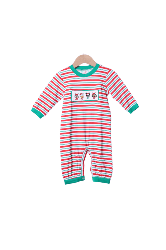 The Smocked Flamingo Apparel & Accessories Smocked Mouse Reindeer Friends Striped Romper
