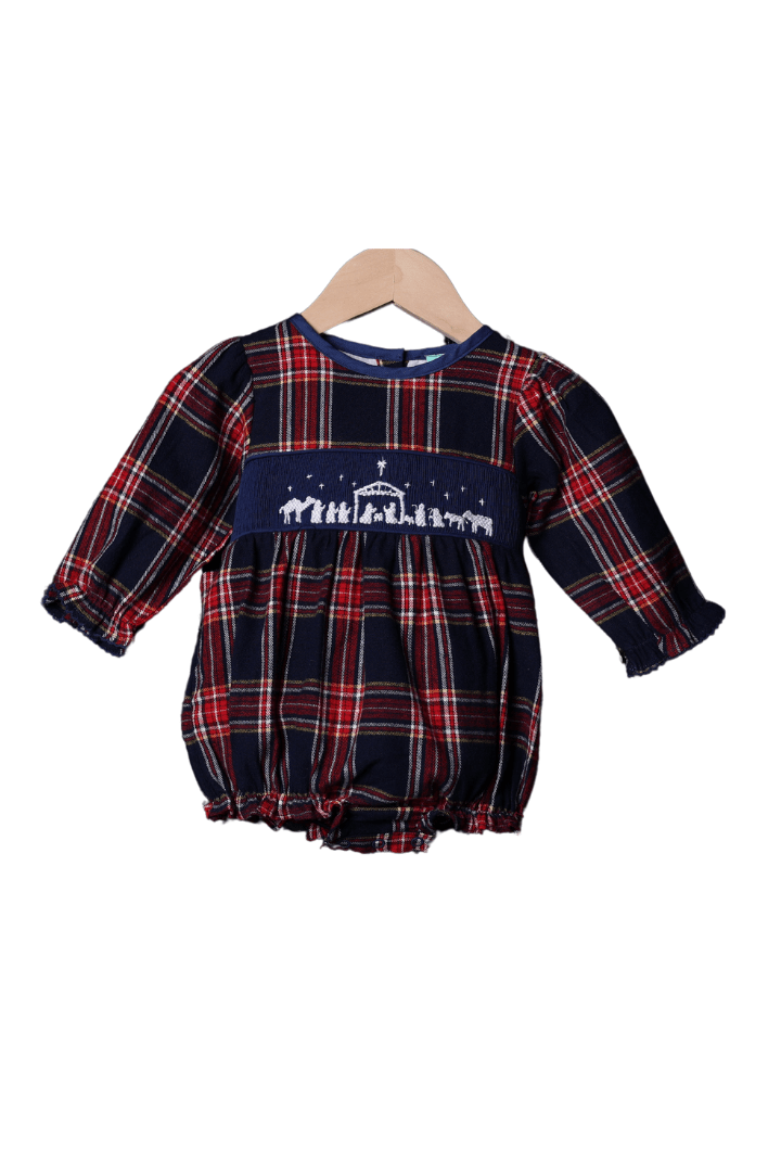 The Smocked Flamingo Apparel & Accessories Smocked Nativity Tartan Bow Bubble