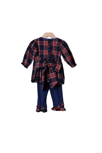 The Smocked Flamingo Apparel & Accessories Smocked Nativity Tartan Bow Pant Set