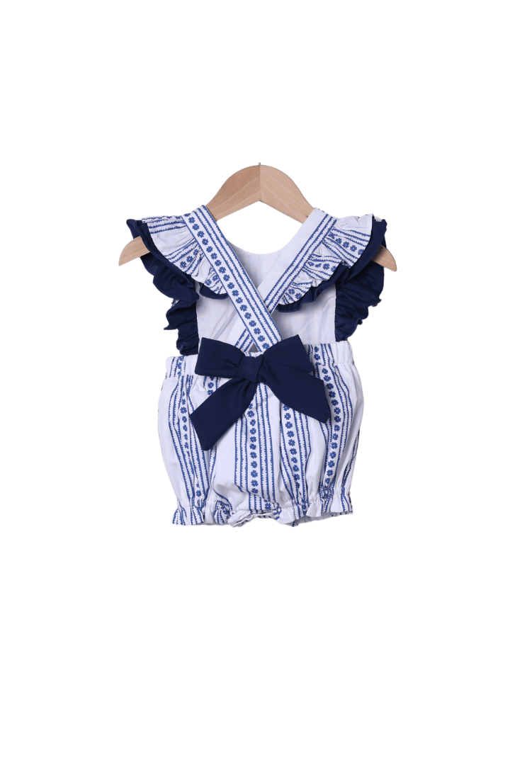 The Smocked Flamingo Apparel & Accessories Smocked Navy and White Bow Bubble