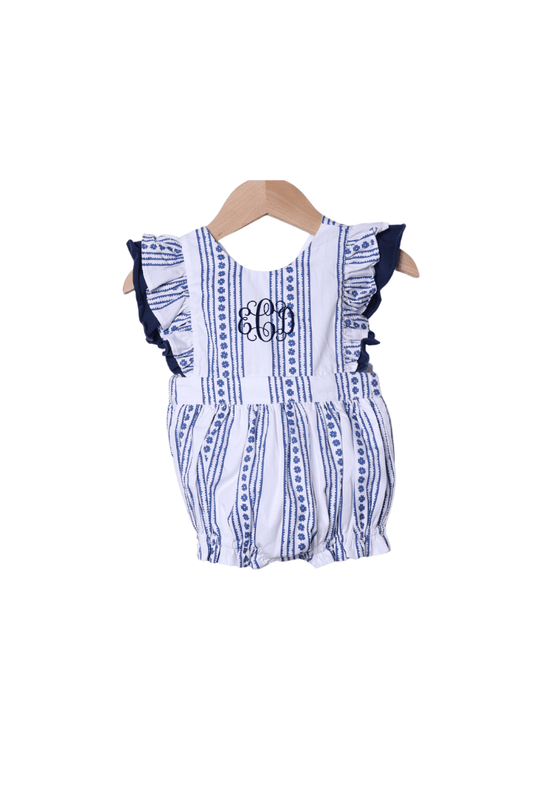 The Smocked Flamingo Apparel & Accessories Smocked Navy and White Bow Bubble