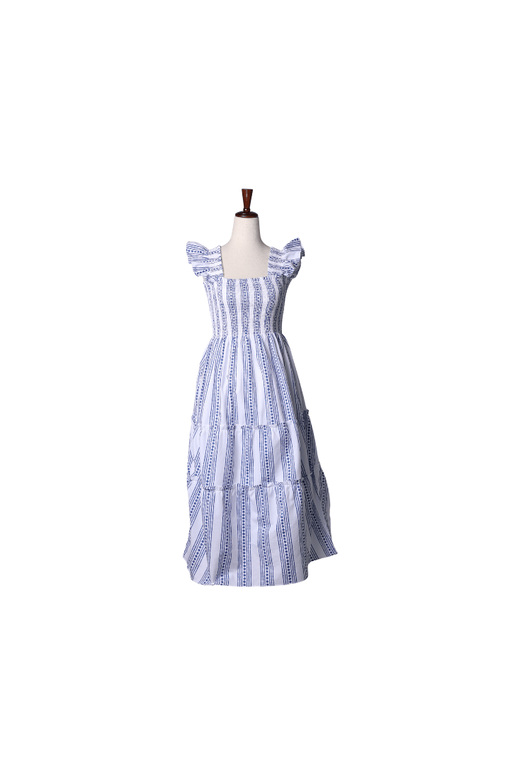 The Smocked Flamingo Apparel & Accessories Smocked Navy and White Mom Dress
