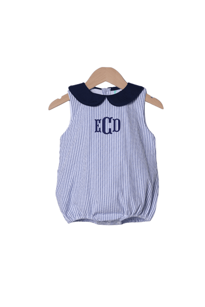 The Smocked Flamingo Apparel & Accessories Smocked Navy and White Pinstripe Bubble