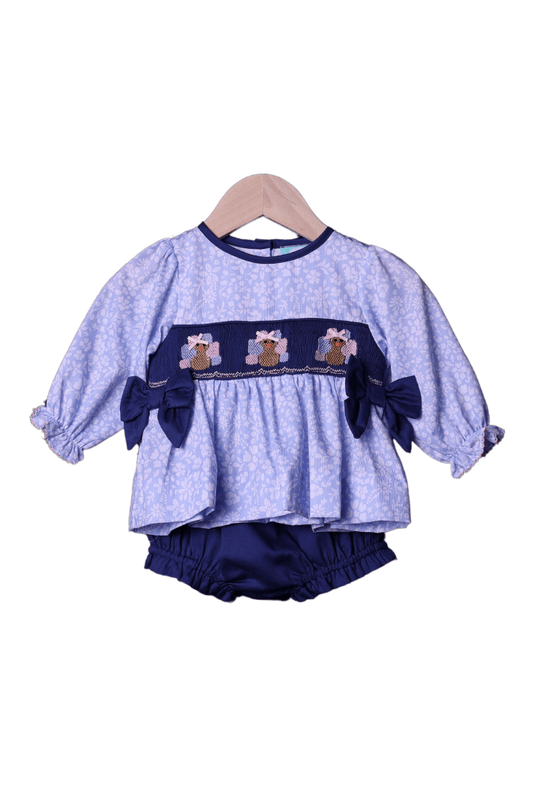 The Smocked Flamingo Apparel & Accessories Smocked Navy Blue Floral Turkey Bloomer Set