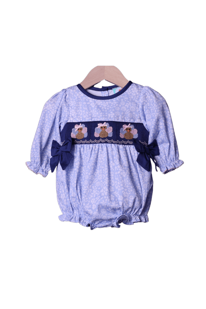 The Smocked Flamingo Apparel & Accessories Smocked Navy Blue Floral Turkey Bubble