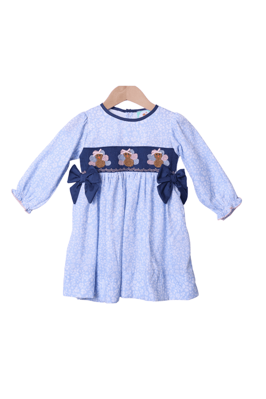 The Smocked Flamingo Apparel & Accessories Smocked Navy Blue Floral Turkey Dress