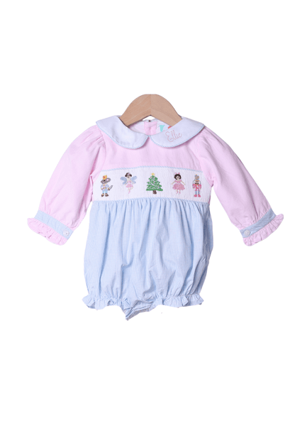 The Smocked Flamingo Apparel & Accessories Smocked Nutcracker Ballet Pink Corduroy/Blue Gingham Bubble