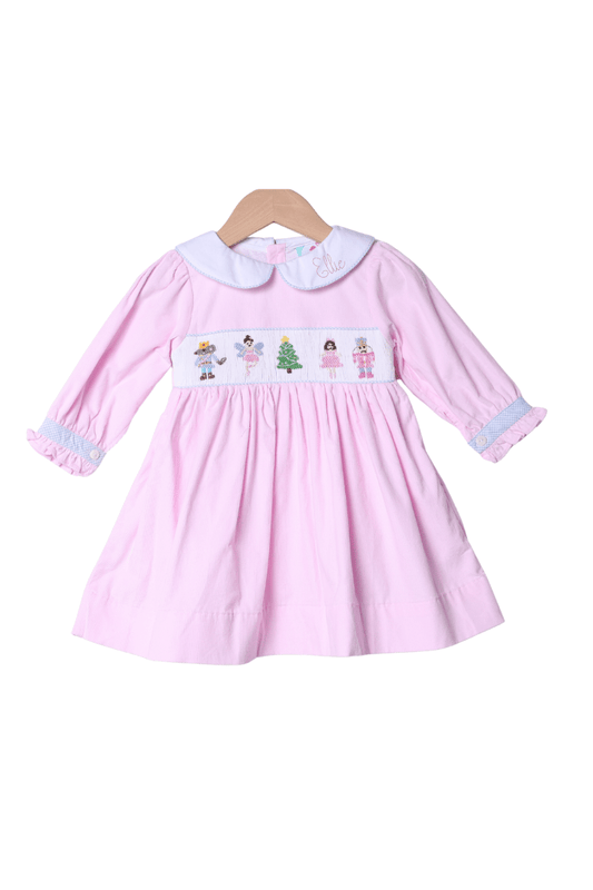 The Smocked Flamingo Apparel & Accessories Smocked Nutcracker Ballet Pink Corduroy/Blue Gingham Dress