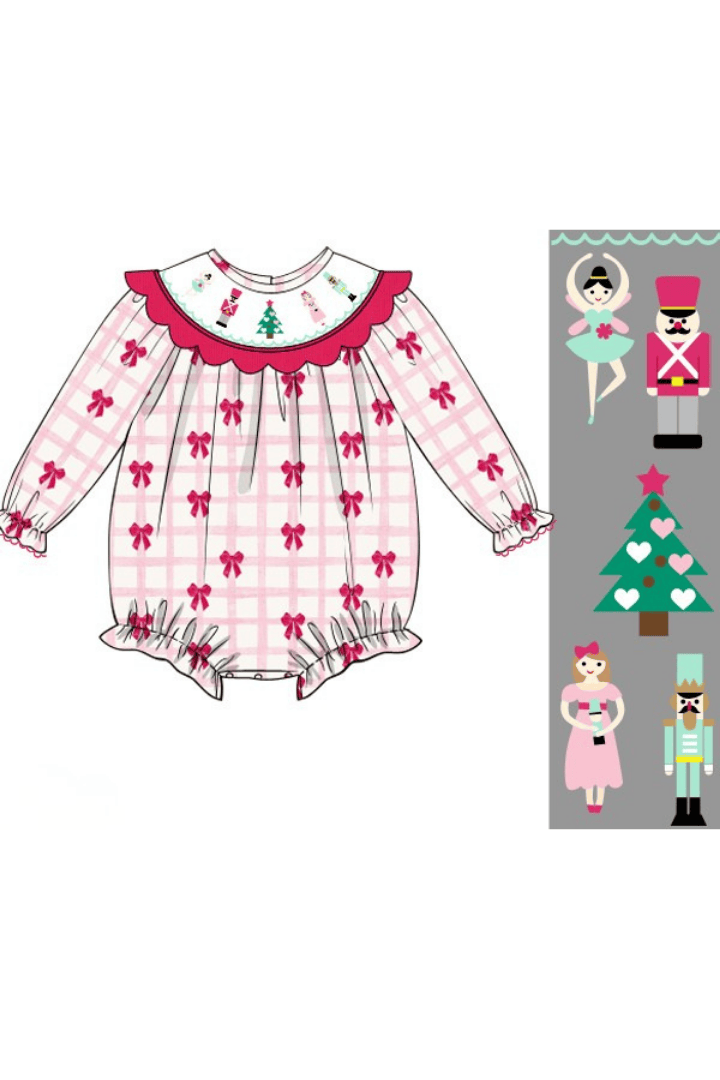 The Smocked Flamingo Apparel & Accessories Smocked Nutcracker Ballet Pink Corduroy Bubble
