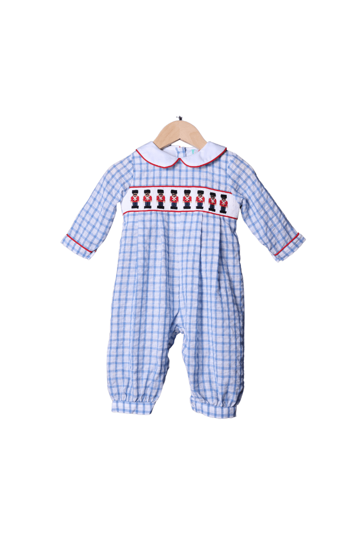 The Smocked Flamingo Apparel & Accessories Smocked Nutcracker Blue Seersucker Window Romper