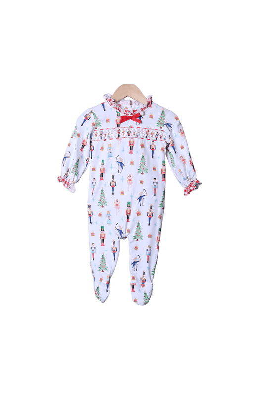 The Smocked Flamingo Apparel & Accessories Smocked Nutcracker Footed Romper Bow Pajamas