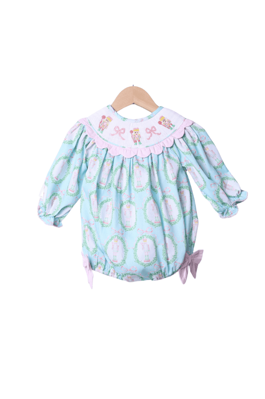 The Smocked Flamingo Apparel & Accessories Smocked Nutcracker Mint and Pink Scalloped Bubble