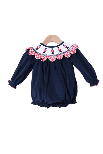 The Smocked Flamingo Apparel & Accessories Smocked Nutcracker Navy Corduroy Gingham Scalloped Bubble