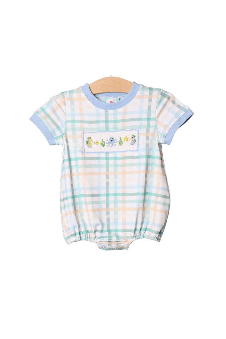 The Smocked Flamingo Apparel & Accessories Smocked Ocean Creature Blue Plaid Bubble