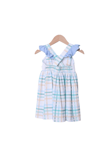 The Smocked Flamingo Apparel & Accessories Smocked Ocean Creature Blue Plaid Ruffle Dress