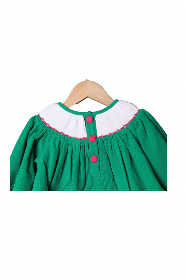 The Smocked Flamingo Apparel & Accessories Smocked Ornament Green and Hot Pink Corduroy Bloomer Set