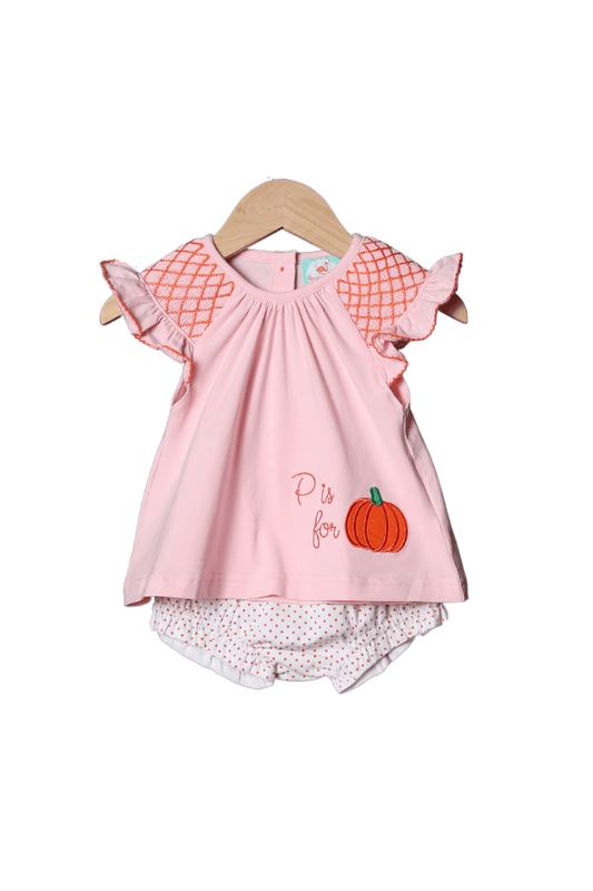 The Smocked Flamingo Apparel & Accessories Smocked P is For Pumpkin Bloomer Set