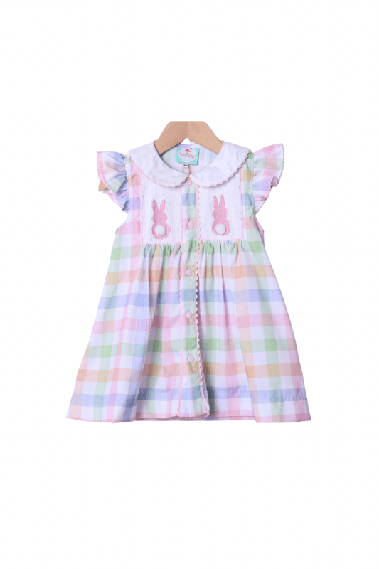 The Smocked Flamingo Apparel & Accessories Smocked Pastel Plaid Bunny Bubble Dress