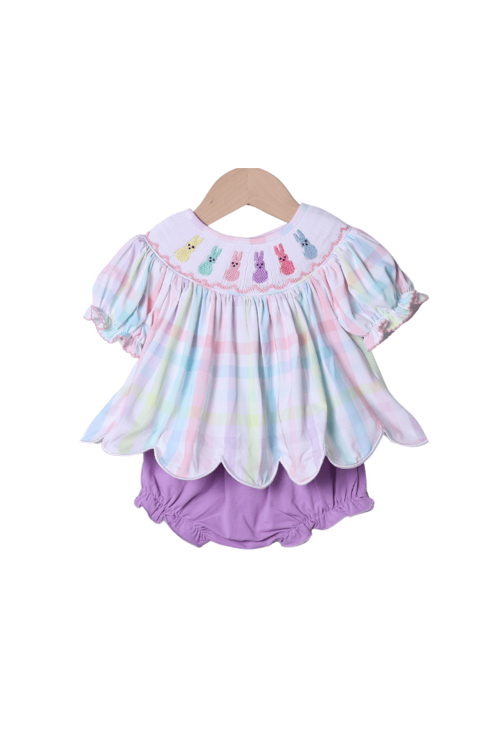 The Smocked Flamingo Apparel & Accessories Smocked Pastel Plaid Peep Bloomer Set