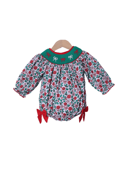 The Smocked Flamingo Apparel & Accessories Smocked Pearl Bow Floral Holly Bubble
