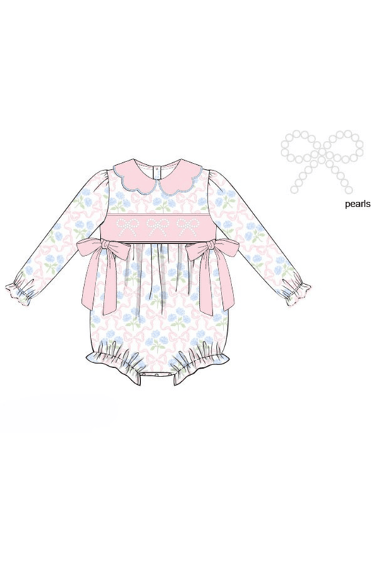 The Smocked Flamingo Apparel & Accessories Smocked Pearl Bow Hydrangea Bubble