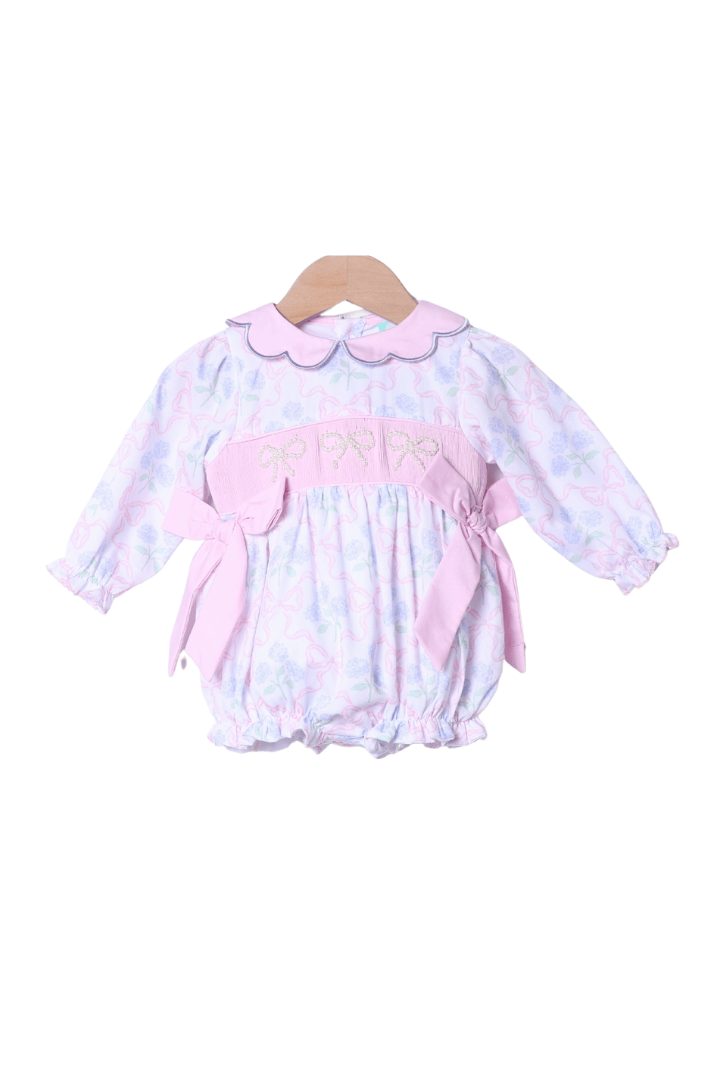The Smocked Flamingo Apparel & Accessories Smocked Pearl Bow Hydrangea Bubble