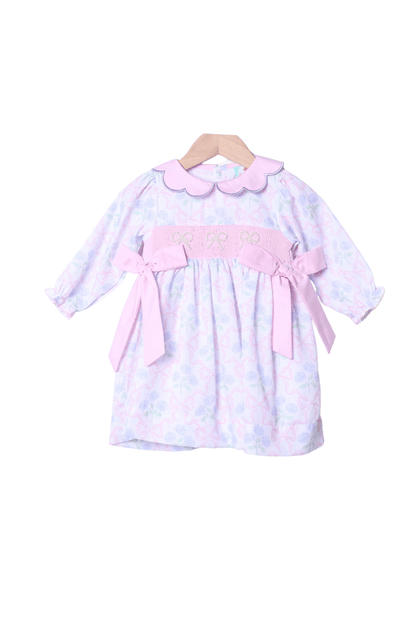 The Smocked Flamingo Apparel & Accessories Smocked Pearl Bow Hydrangea Dress