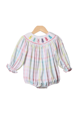 Smocked Peep Pastel Plaid Bubble-LONG Sleeve