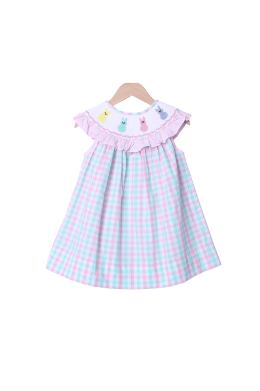 The Smocked Flamingo Apparel & Accessories Smocked Peep Pastel Plaid Ruffle Bishop Dress