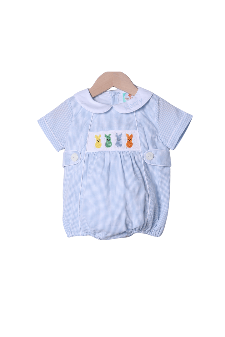 The Smocked Flamingo Apparel & Accessories Smocked Peeps Baby Blue Gingham Bubble