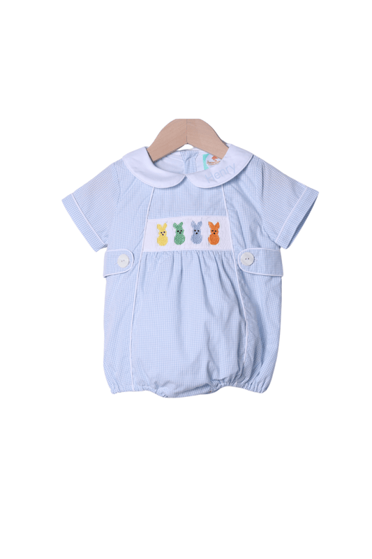 The Smocked Flamingo Apparel & Accessories Smocked Peeps Baby Blue Gingham Bubble