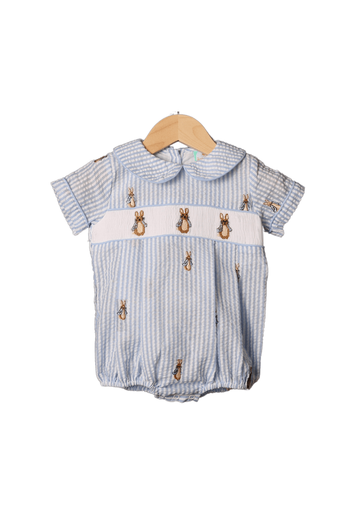 The Smocked Flamingo Apparel & Accessories Smocked Peter Rabbit Blue Seersucker Bubble