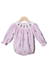 Smocked Butterfly Lavender and Pink Seersucker Bubble main image 1