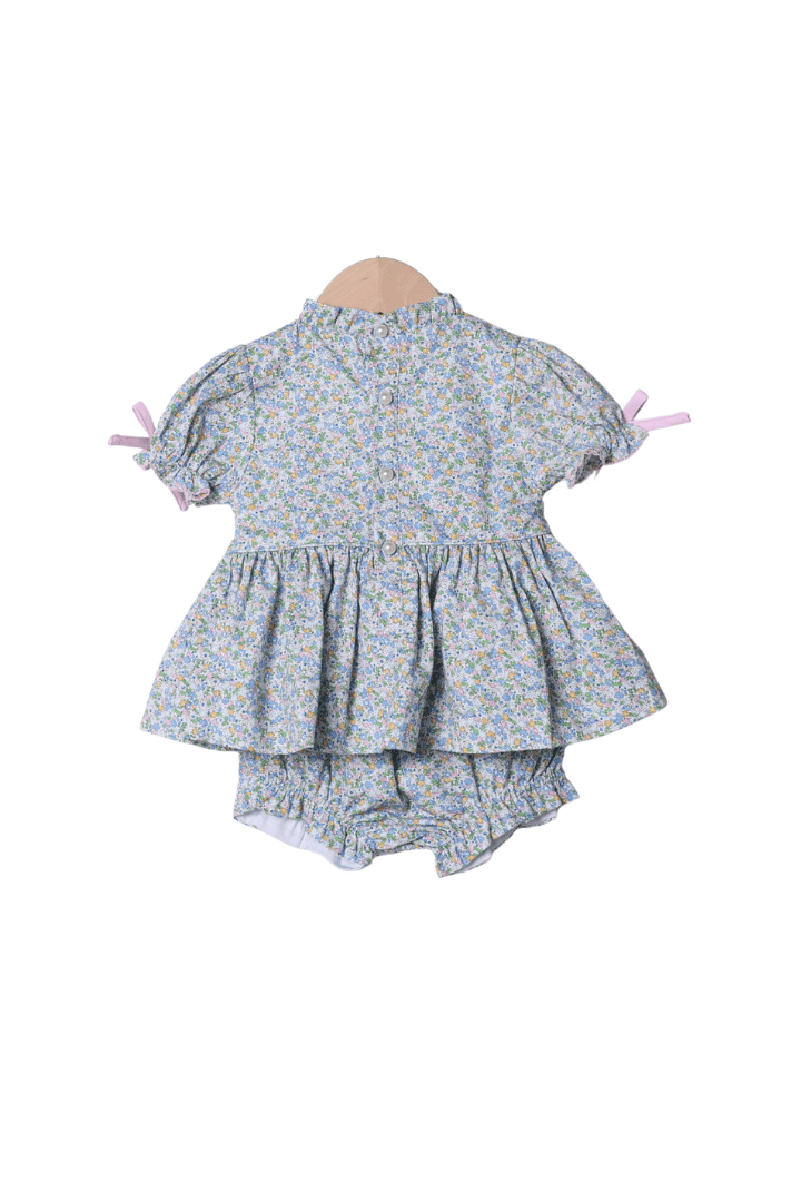 The Smocked Flamingo Apparel & Accessories Smocked Pink and Blue Floral Bloomer Set
