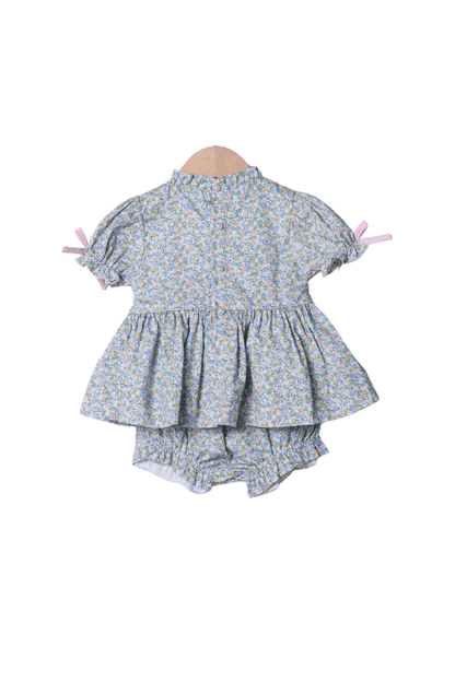 The Smocked Flamingo Apparel & Accessories Smocked Pink and Blue Floral Bloomer Set