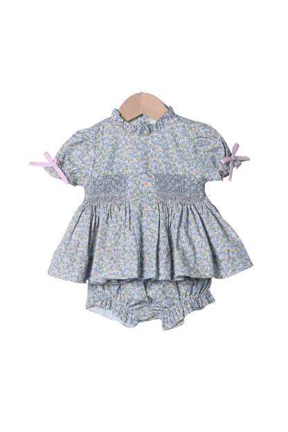 The Smocked Flamingo Apparel & Accessories Smocked Pink and Blue Floral Bloomer Set