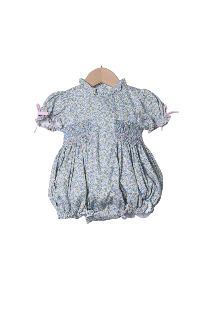The Smocked Flamingo Apparel & Accessories Smocked Pink and Blue Floral Bubble