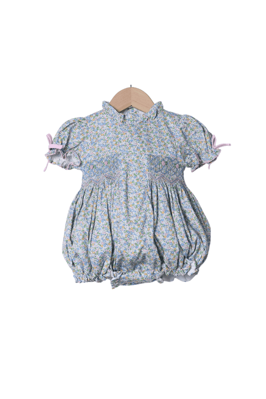 The Smocked Flamingo Apparel & Accessories Smocked Pink and Blue Floral Bubble
