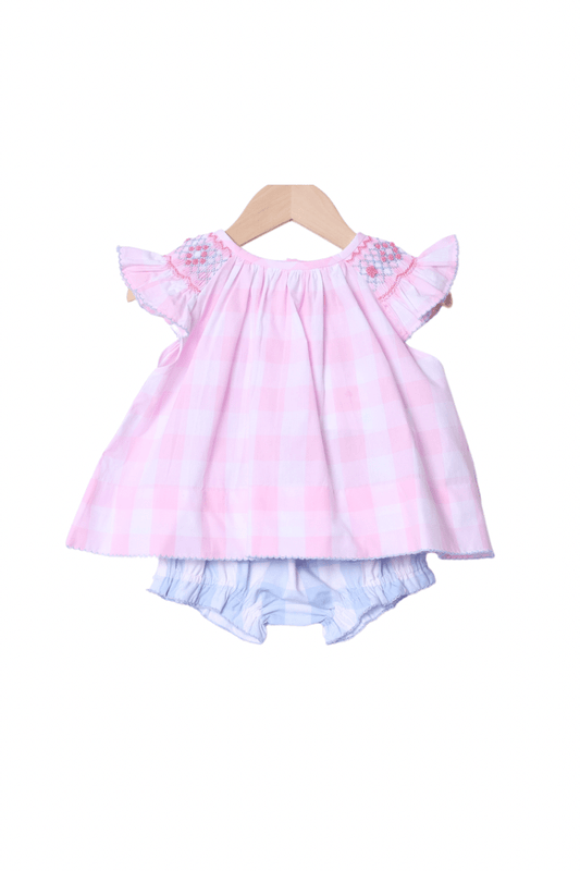 The Smocked Flamingo Apparel & Accessories Smocked Pink and Blue Gingham Bloomer Set