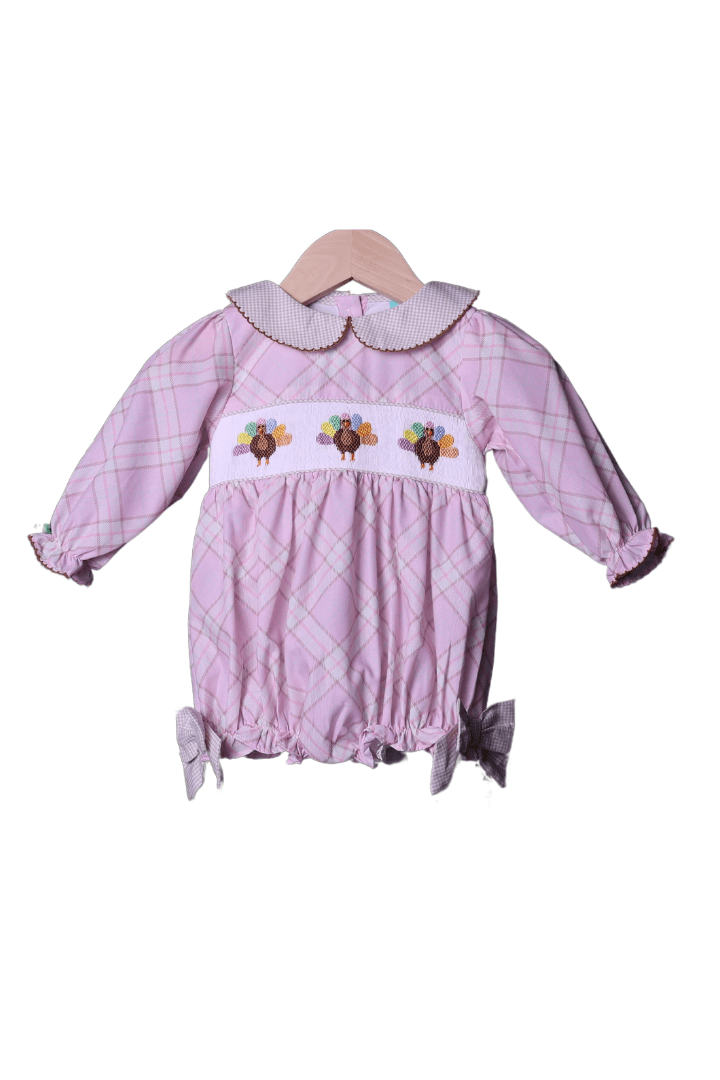 The Smocked Flamingo Apparel & Accessories Smocked Pink and Khaki Plaid Turkey Bubble