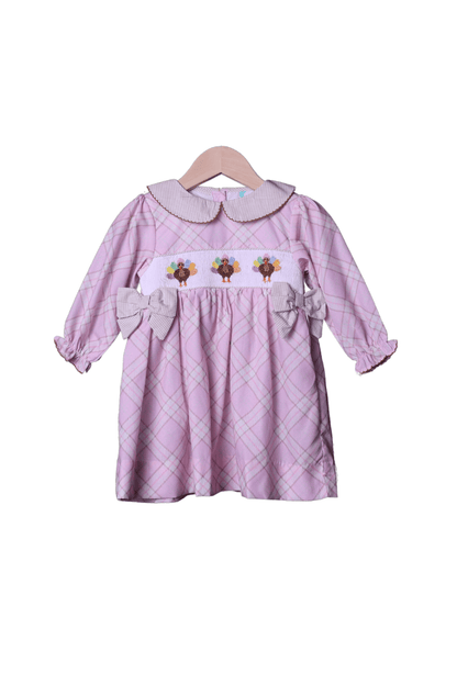 The Smocked Flamingo Apparel & Accessories Smocked Pink and Khaki Plaid Turkey Dress