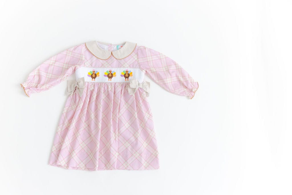 The Smocked Flamingo Apparel & Accessories Smocked Pink and Khaki Plaid Turkey Dress