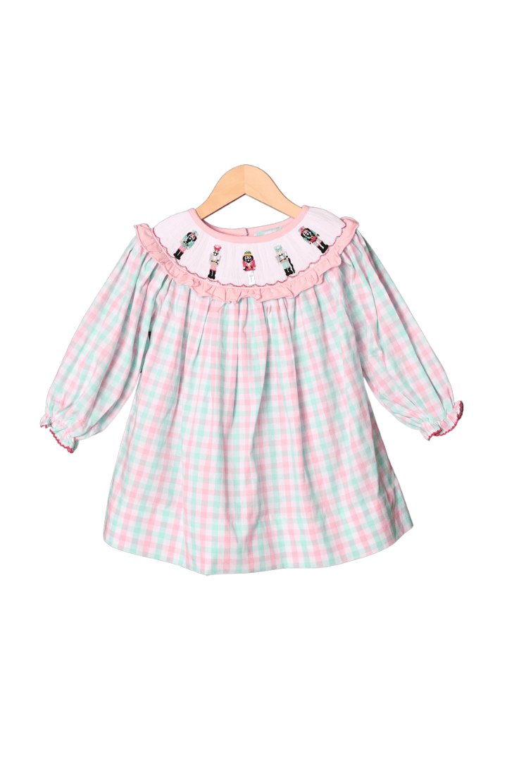 The Smocked Flamingo Apparel & Accessories Smocked Pink and Mint Gingham Nutcracker Bishop Dress