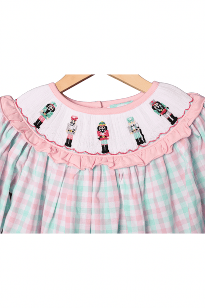 The Smocked Flamingo Apparel & Accessories Smocked Pink and Mint Gingham Nutcracker Bishop Dress