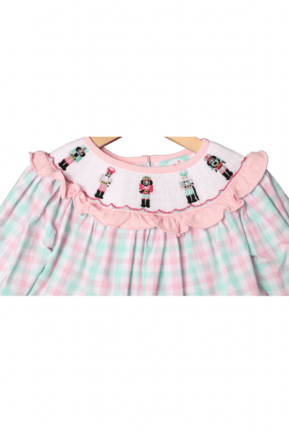 The Smocked Flamingo Apparel & Accessories Smocked Pink and Mint Gingham Nutcracker Bloomer Set