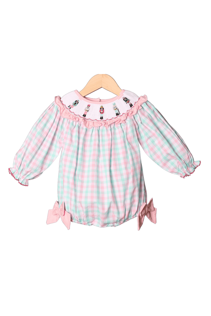 The Smocked Flamingo Apparel & Accessories Smocked Pink and Mint Gingham Nutcracker Bubble