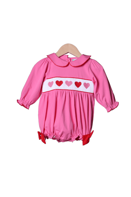 The Smocked Flamingo Apparel & Accessories Smocked Pink and Red Heart Knit Bubble