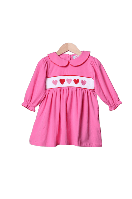 The Smocked Flamingo Apparel & Accessories Smocked Pink and Red Heart Knit Dress