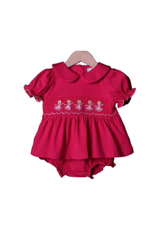 The Smocked Flamingo Apparel & Accessories Smocked Pink Ballerina Knit Bloomer Set